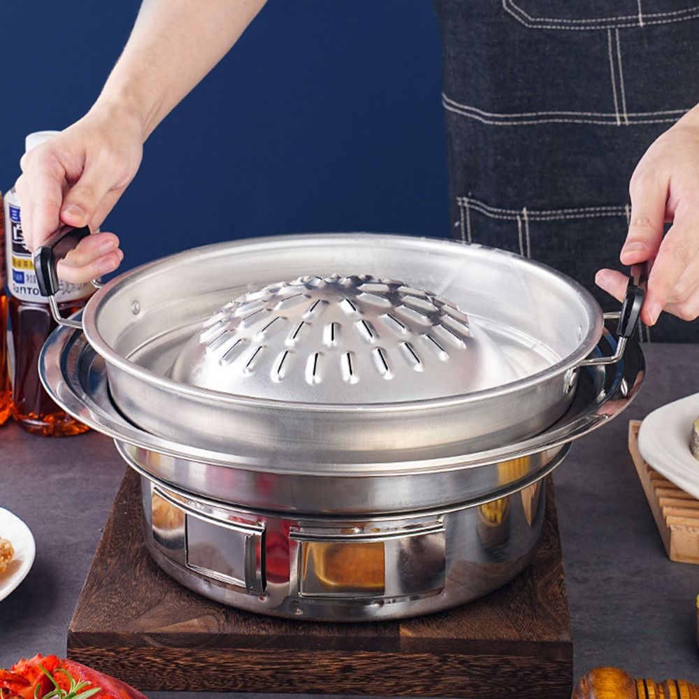 Korean Bbq Grill - 多機能タイのピクニックグリルパン、再利用可能な屋外ローストプレート、ポータブル、防錆、韓国のバーベキュートレイ、30 cm、35cm