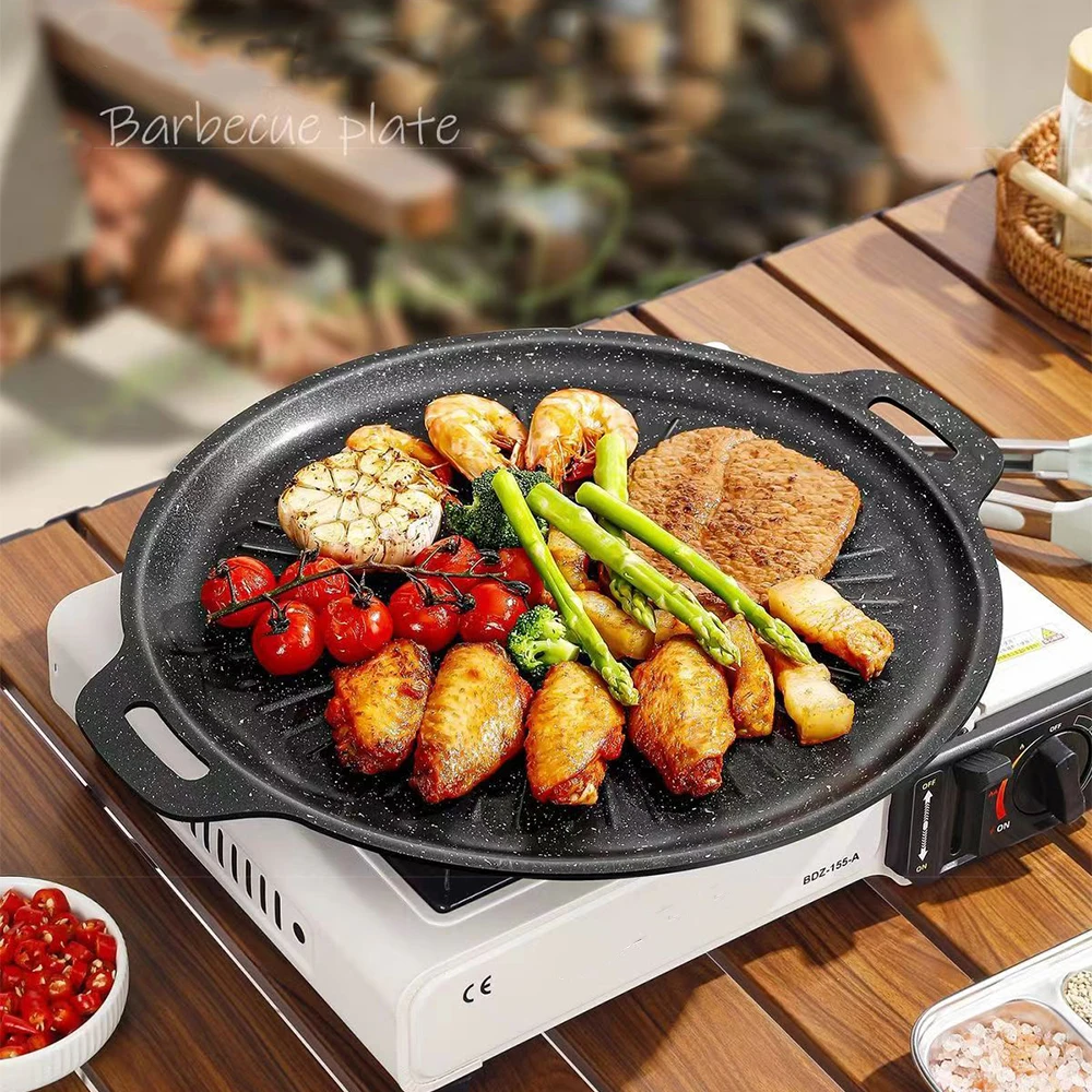 Korean Bbq Grill - 34 センチメートル屋外バーベキューグリルパンノンスティックベーキングトレイ韓国バーベキューロースティググリルプレートキャンプポットフライパンキッチン調理器具