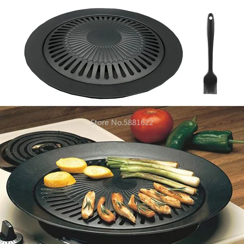 Korean Bbq Grill - 韓国製ポータブル屋外無煙BBQグリルパン - 家庭用ガスコンロトップロースト調理器具セット（健康的な調理用）
