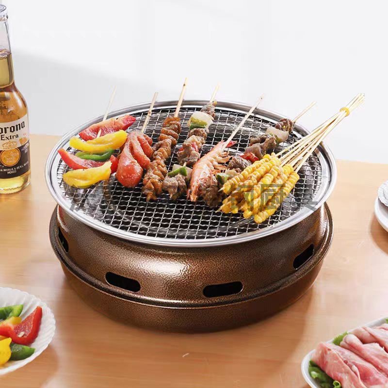 Korean Bbq Grill - 韓国風丸型BBQグリル、ポータブル炭火グリル、屋外裏庭キャンプピクニック用コンパクト卓上スモーカー