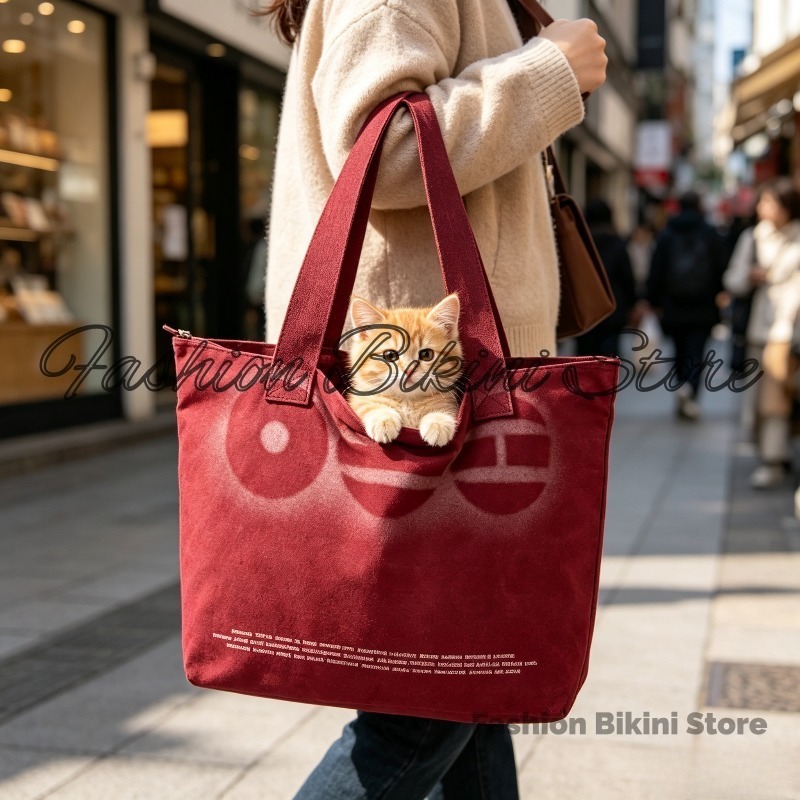 Korean Daily Lifestyle - 新しい赤い韓国風両用キャンバススタースプレー通勤用ショルダーキャンバス刺繍デイリーライフファンギフトショルダーバッグ