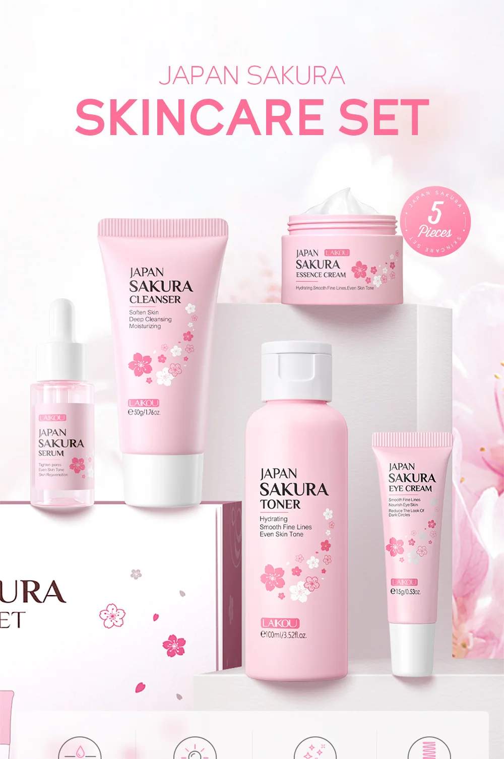 LAIKOU サクラキット スキンケアセット 保湿・小じわ対 - Korean Skincare Routine のレビューと価格