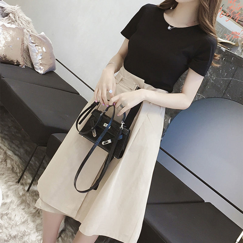 女性用ラウンドネック半袖スリムTシャツ,女性用スーツ,単色, - Korean Lifestyle のレビューと価格