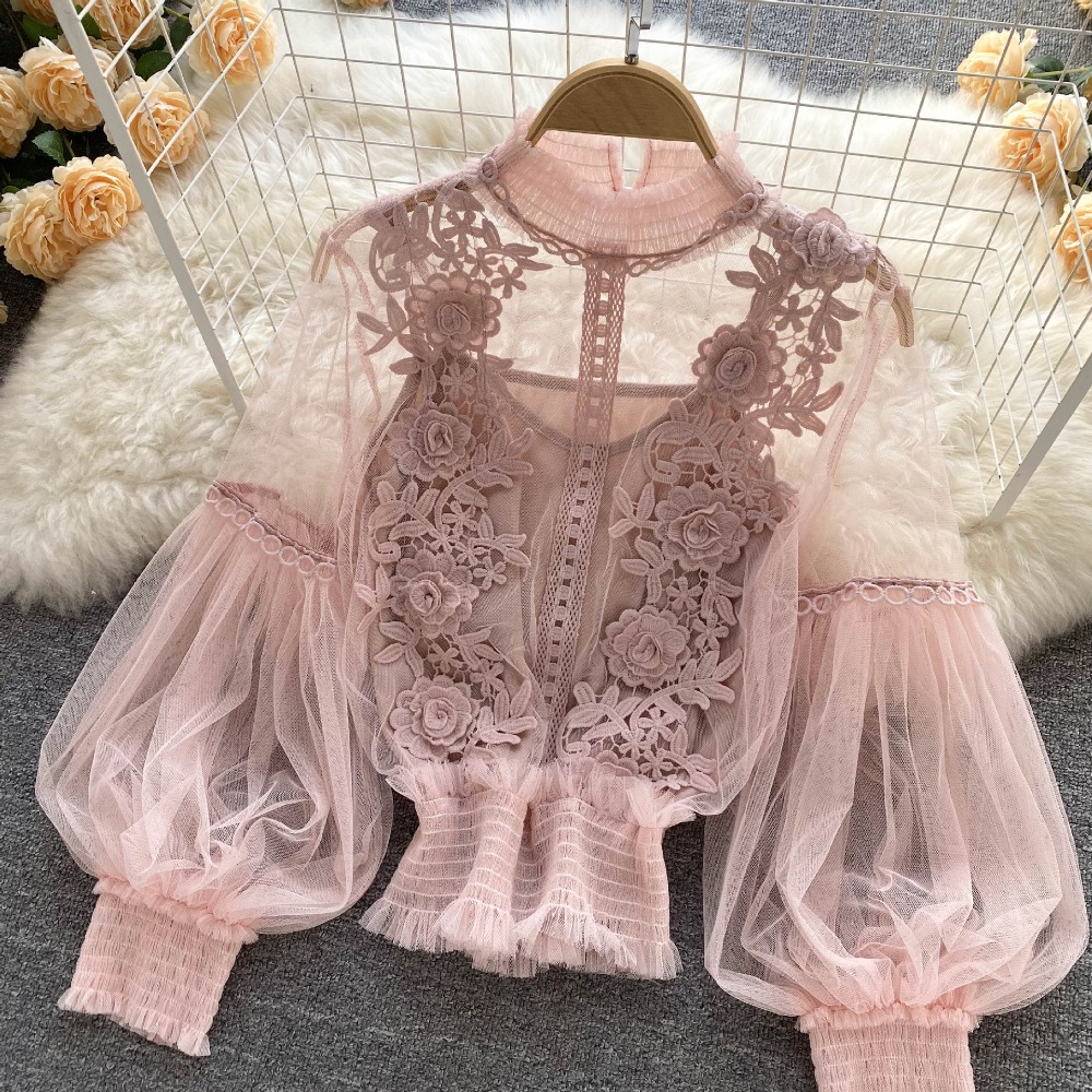 2 ピース/セットレースパフ長袖ブラウスヴィンテージファッシ - Korean Lifestyle のレビューと価格