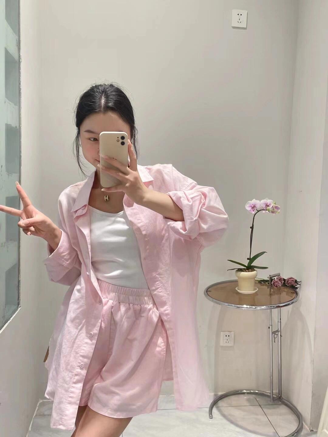 韓国風スイートピンク長袖シャツとハイウエストワイドレッグショ - Korean Lifestyle のレビューと価格