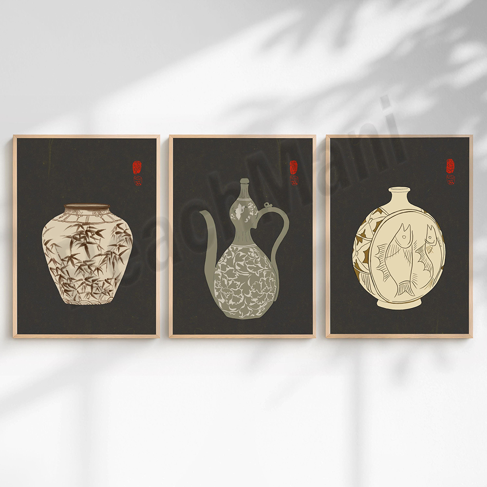 韓国の国宝をイメージしたアート：青磁の魚型の壺のイラスト、朝 - Korean Arts And Lifestyle のレビューと価格