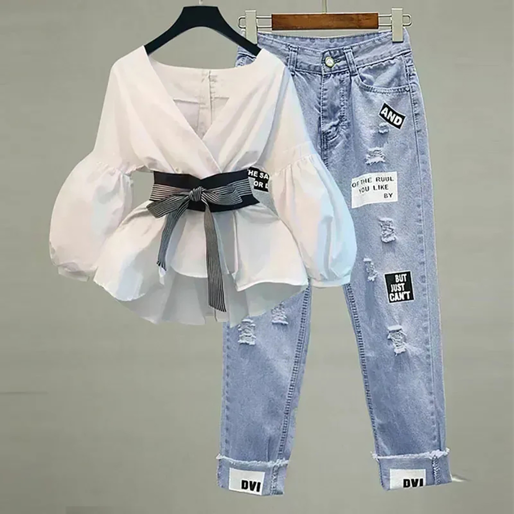 女性エレガントな V ネックストライプランタンスリーブボウベ - Korean Lifestyle のレビューと価格