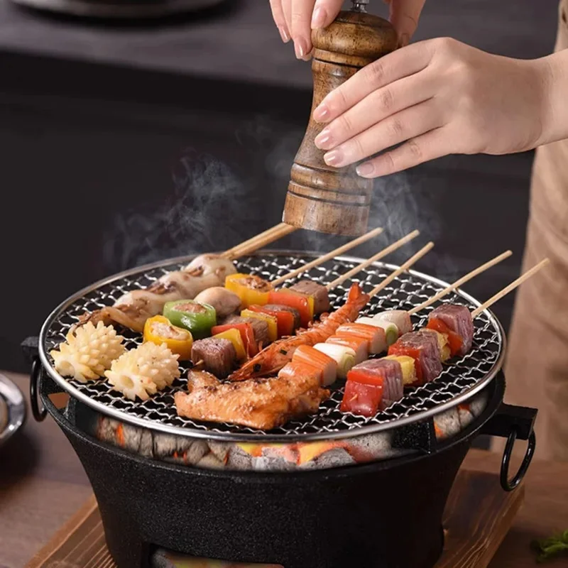 鋳鉄製丸型小型ポータブル韓国風炭火バーベキューグリル、屋外テ - Korean Bbq Grill のレビューと価格