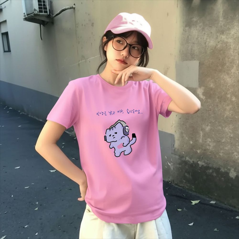 人生は私を守ってくれないかわいいテキストプリント Tシャツ紫 - Lifestyle Of Korean のレビューと価格