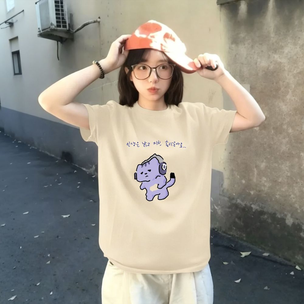 人生は私を守ってくれないかわいいテキストプリント Tシャツ紫 - Lifestyle Of Korean のレビューと価格
