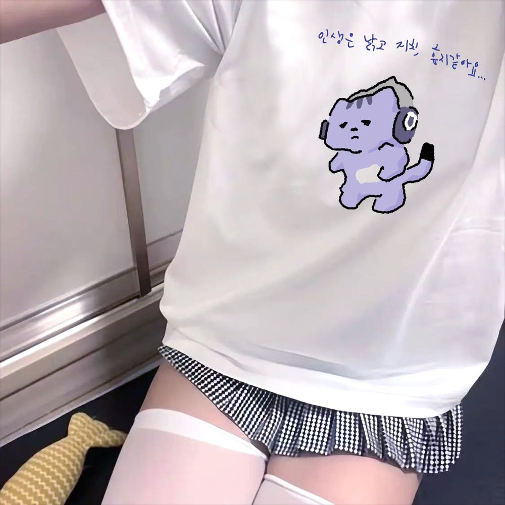 人生は私を守ってくれないかわいいテキストプリント Tシャツ紫 - Lifestyle Of Korean のレビューと価格