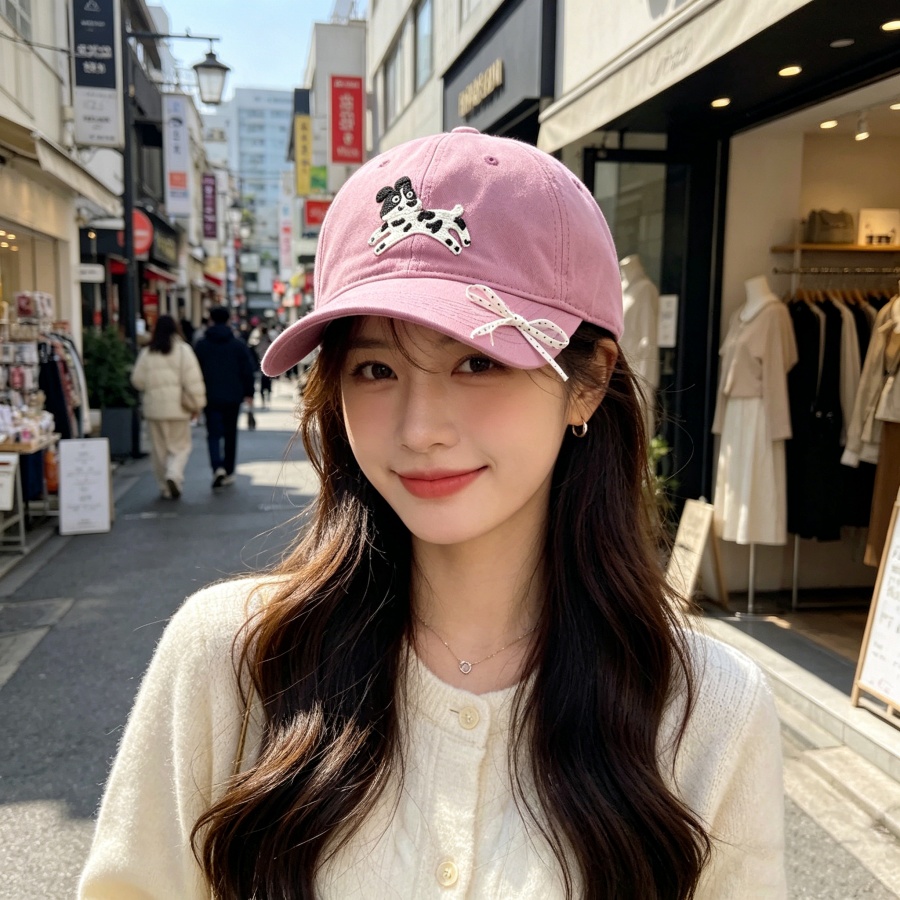 韓国風の柔らかくて可愛い子犬の刺繍入り野球帽、日焼け防止夏用 - Korean Daily Lifestyle のレビューと価格