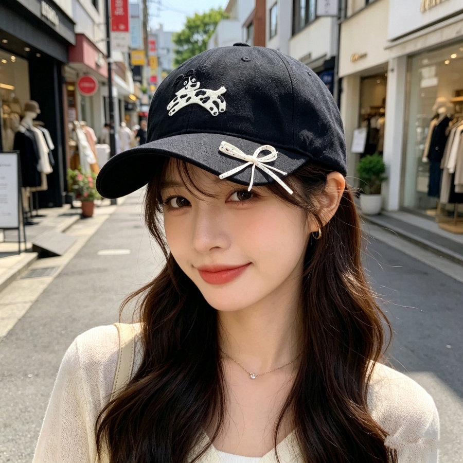 韓国風の柔らかくて可愛い子犬の刺繍入り野球帽、日焼け防止夏用 - Korean Daily Lifestyle のレビューと価格