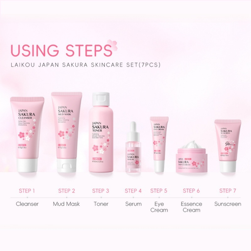 韓国桜スキンケアセット 保湿 潤い 毛穴洗浄 日焼け止め 保 - Korean Skincare Routine のレビューと価格